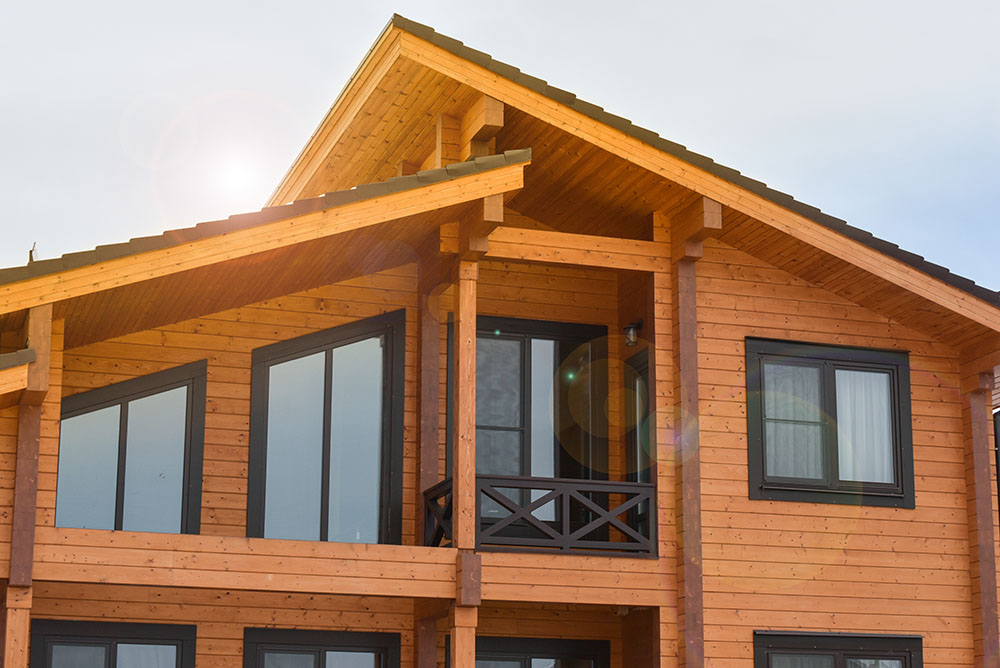 Facade of a Wooden House in Modern Style