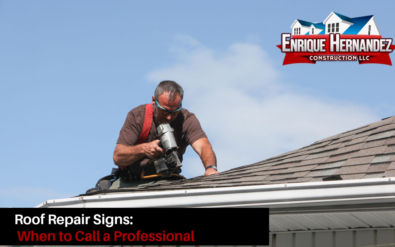 Professional inspecting roof for damage and repair signs