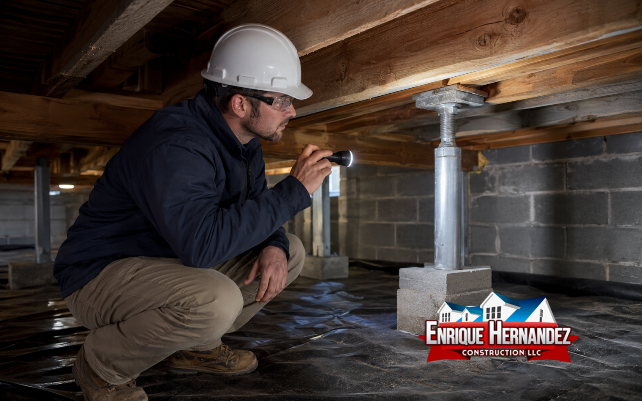 Crawl space foundation repair in Indiana during a structural inspection