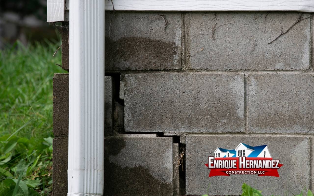 Basement wall cracks showing cold-weather foundation problems in an Edinburgh, IN home.