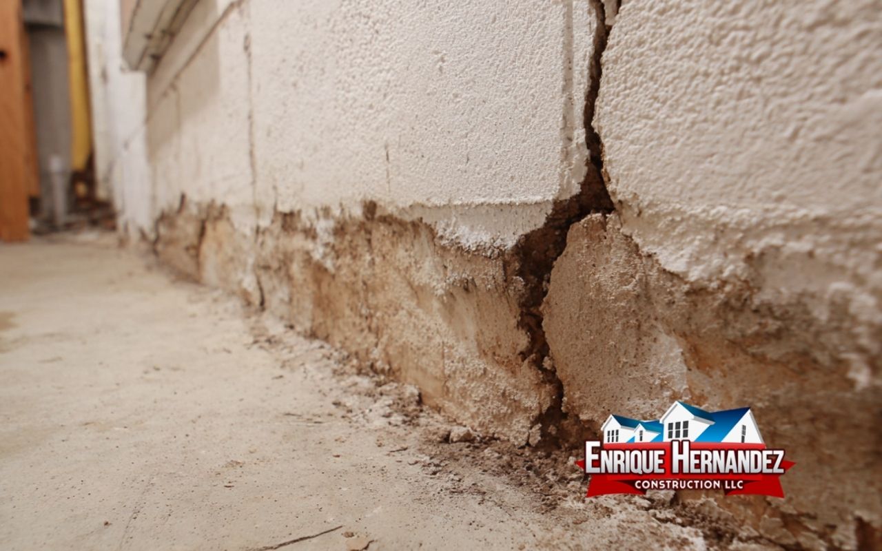 Frost heave foundation in Indiana showing hairline cracks along a basement wall after a freeze-thaw cycle