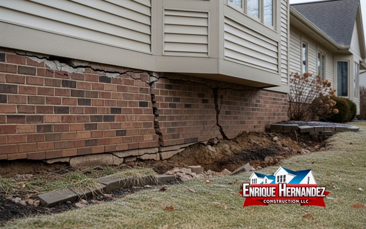 visible signs of foundation settlement after winter around a home