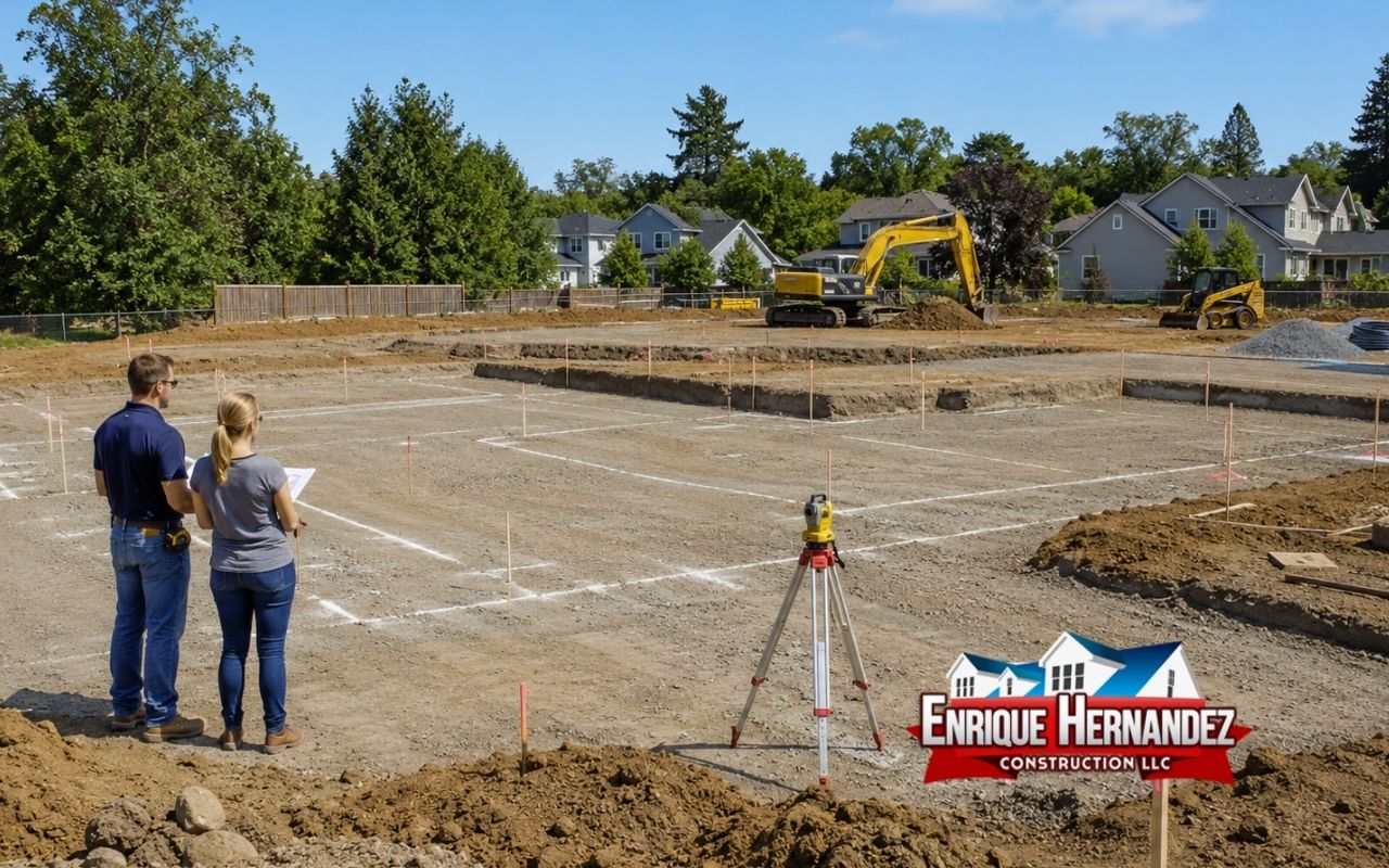 new home foundation planning with site preparation work