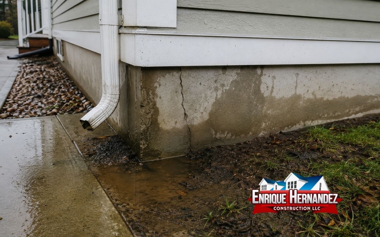 Home foundation showing signs of heavy rain foundation damage