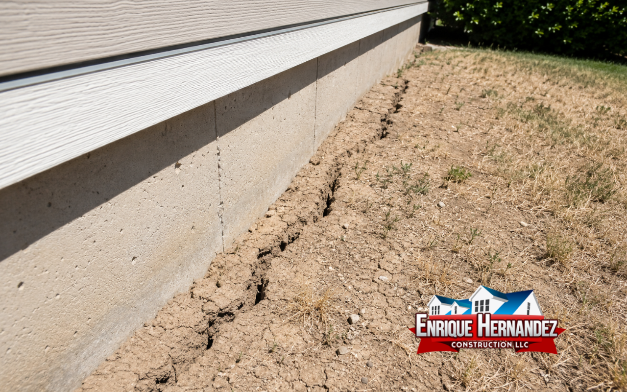 Dry soil gaps near a home showing possible drought foundation problems
